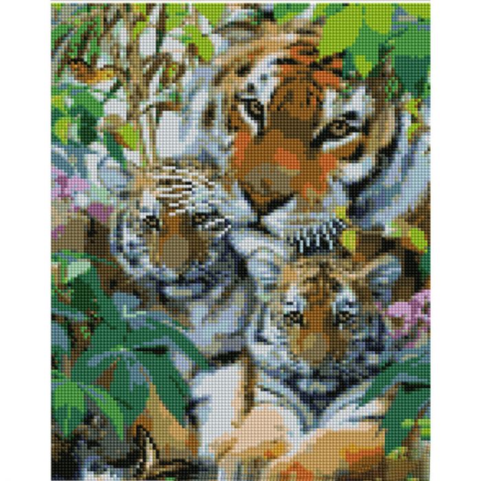Алмазна мозаїка Strateg ПРЕМІУМ Сім&apos;я тигрів розміром 30х40 см (KB076)