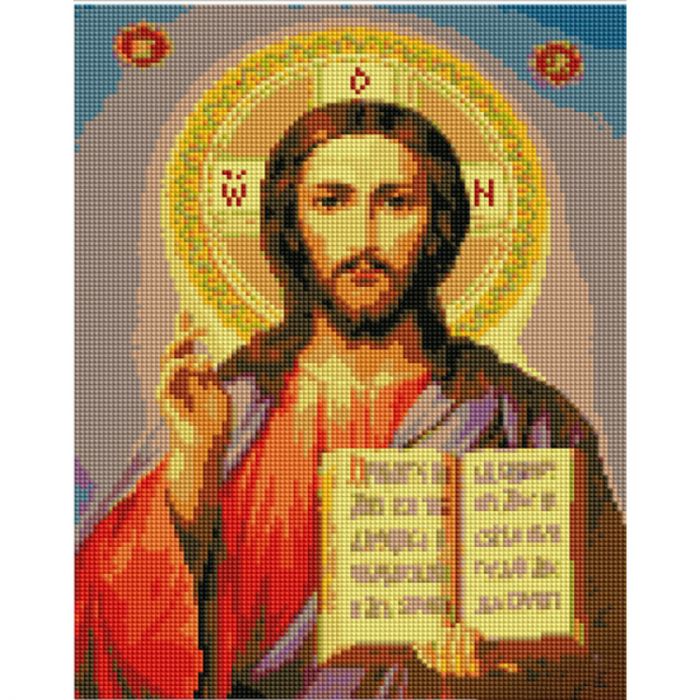 Алмазна мозаїка Strateg ПРЕМІУМ Ікона Ісуса Спасителя розміром 30х40 см (KB099)