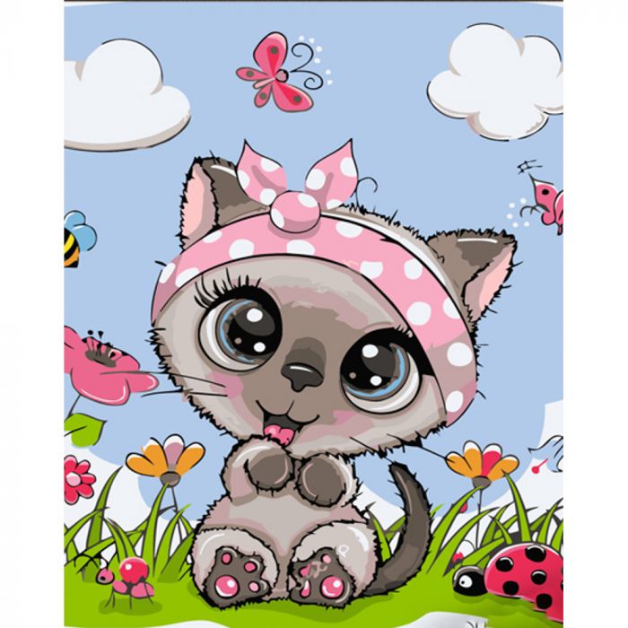 Картина за номерами Strateg ПРЕМІУМ Кішка з рожевою пов&#039;язкою з лаком розміром 30х40 см (SS6714)