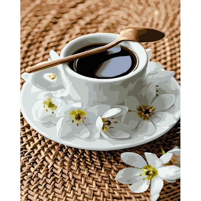 Картина за номерами Strateg ПРЕМІУМ Чорний чай з лаком та з рівнем розміром 40х50 см (GS1503)