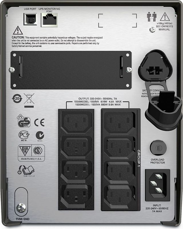 Джерело безперебійного живлення APC Smart-UPS 1500VA LCD, Lin.int., AVR, 8 х IEC, SmartSlot, USB, RJ-45, метал (SMT 1500I)