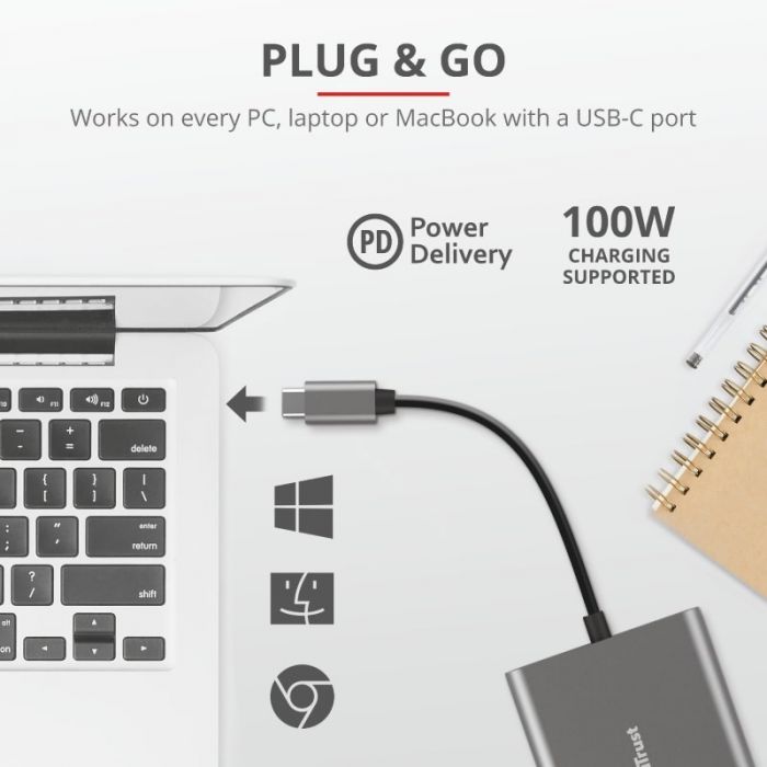 USB-хаб Trust Dalyx Aluminium USB Type-C 3-в-1 (23772)