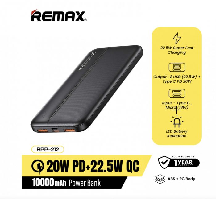 Універсальна мобільна батарея Remax RPP-212 Tinyl 10000mAh Black (RPP-212)